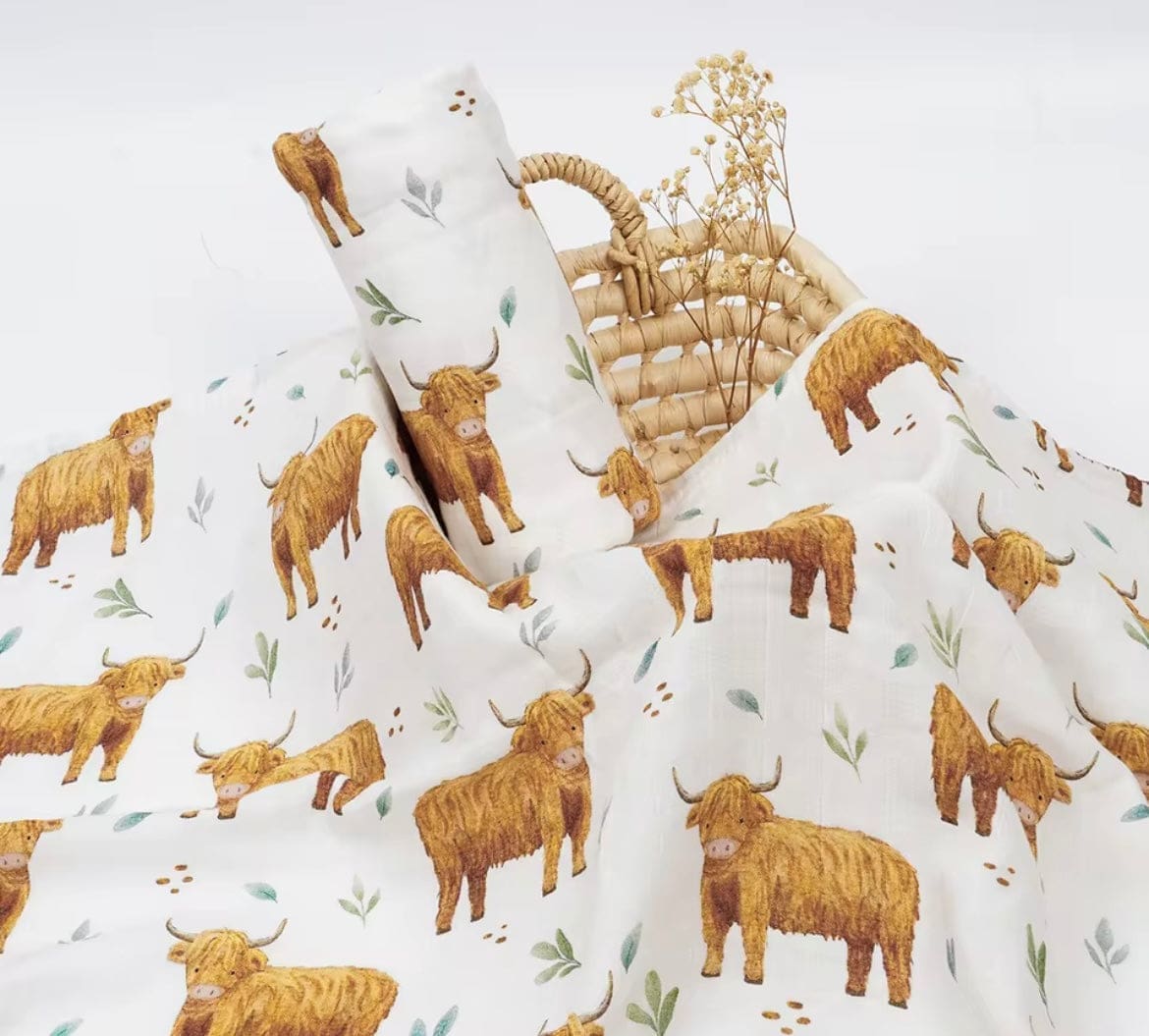 Highland Cow Bamboo Cotton Swaddle
