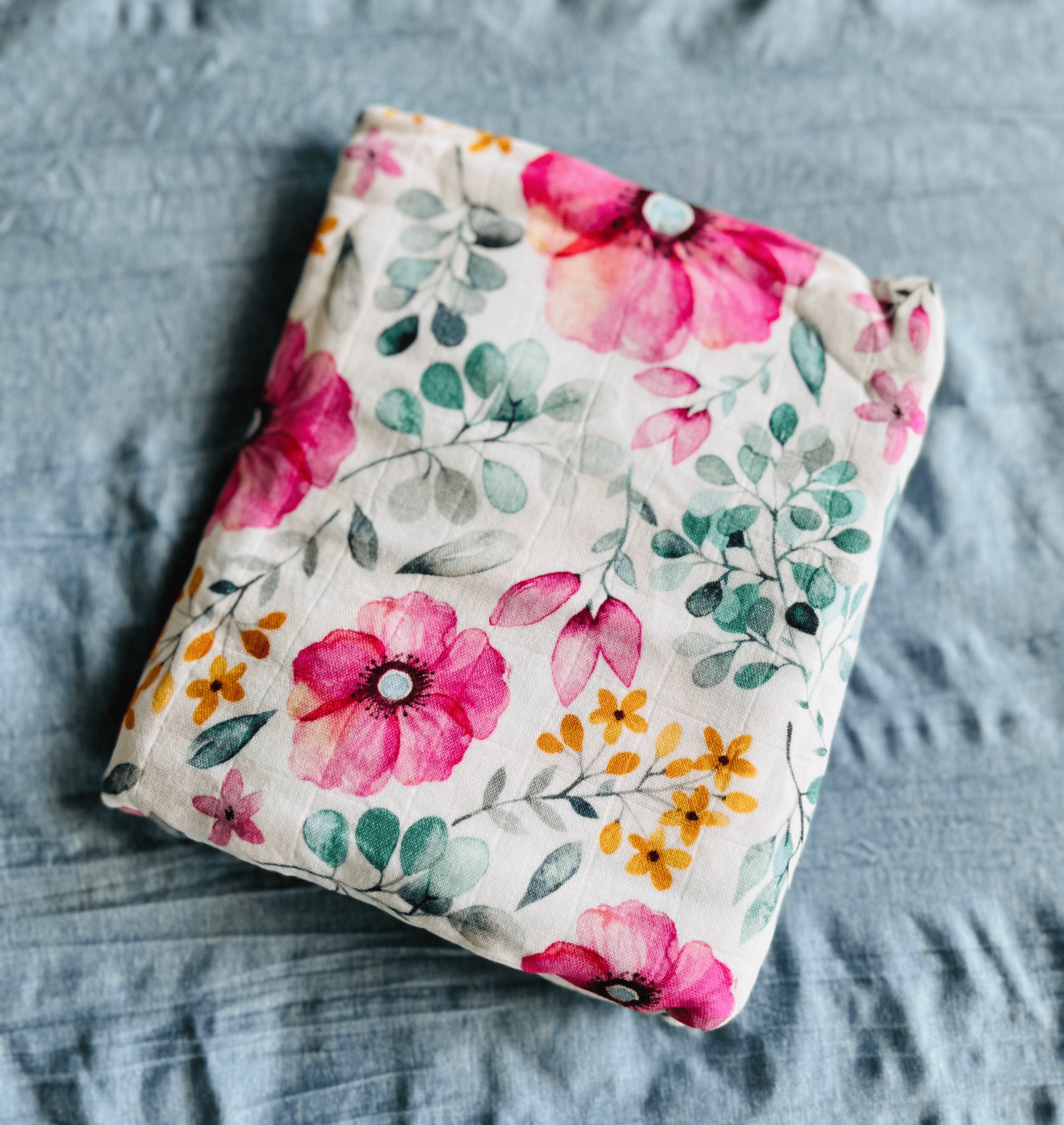 Pink Hibiscus Bamboo Cotton Swaddle - Image 3