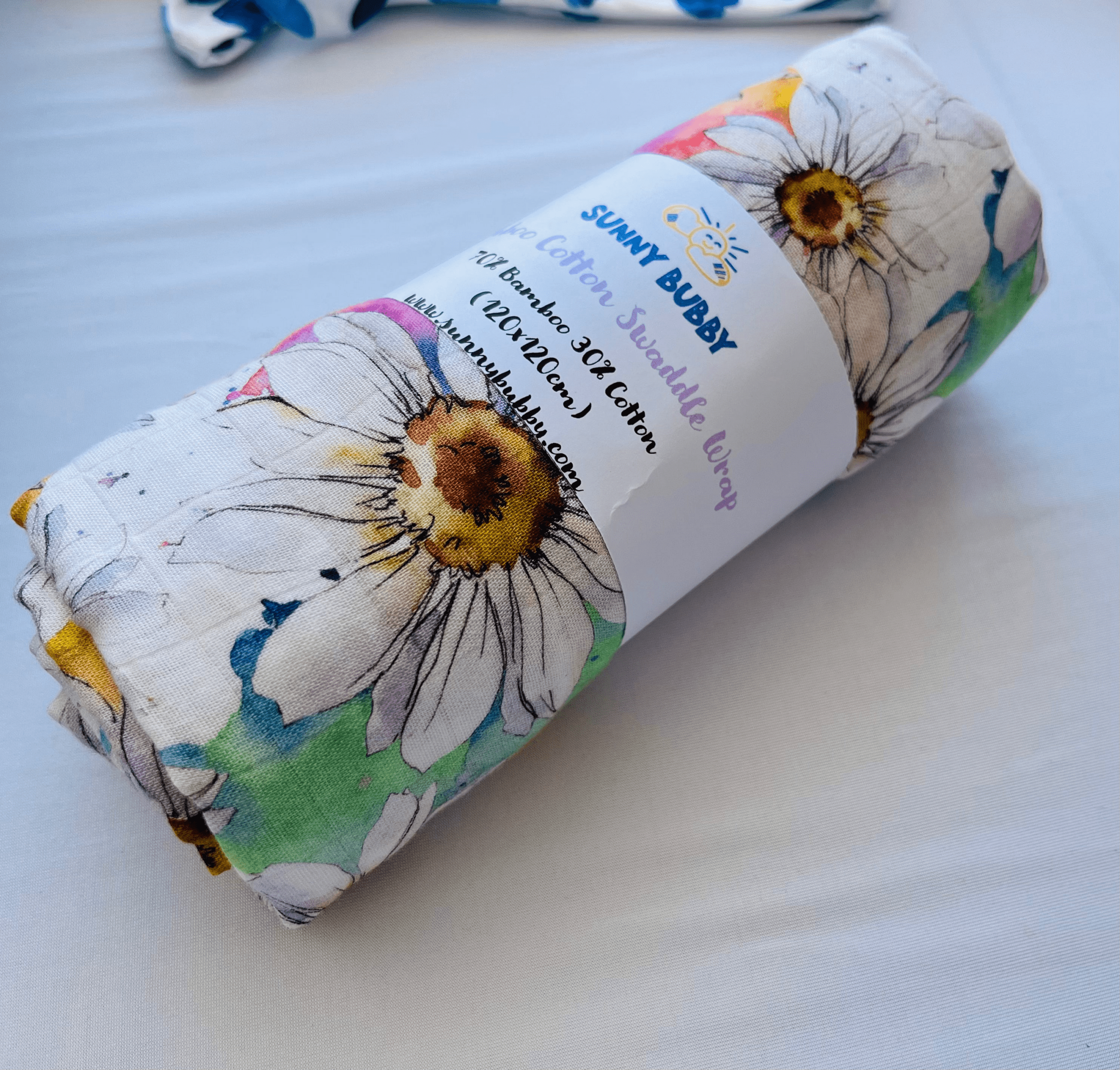 Watercolour Flowers Bamboo Cotton Swaddle - Image 3