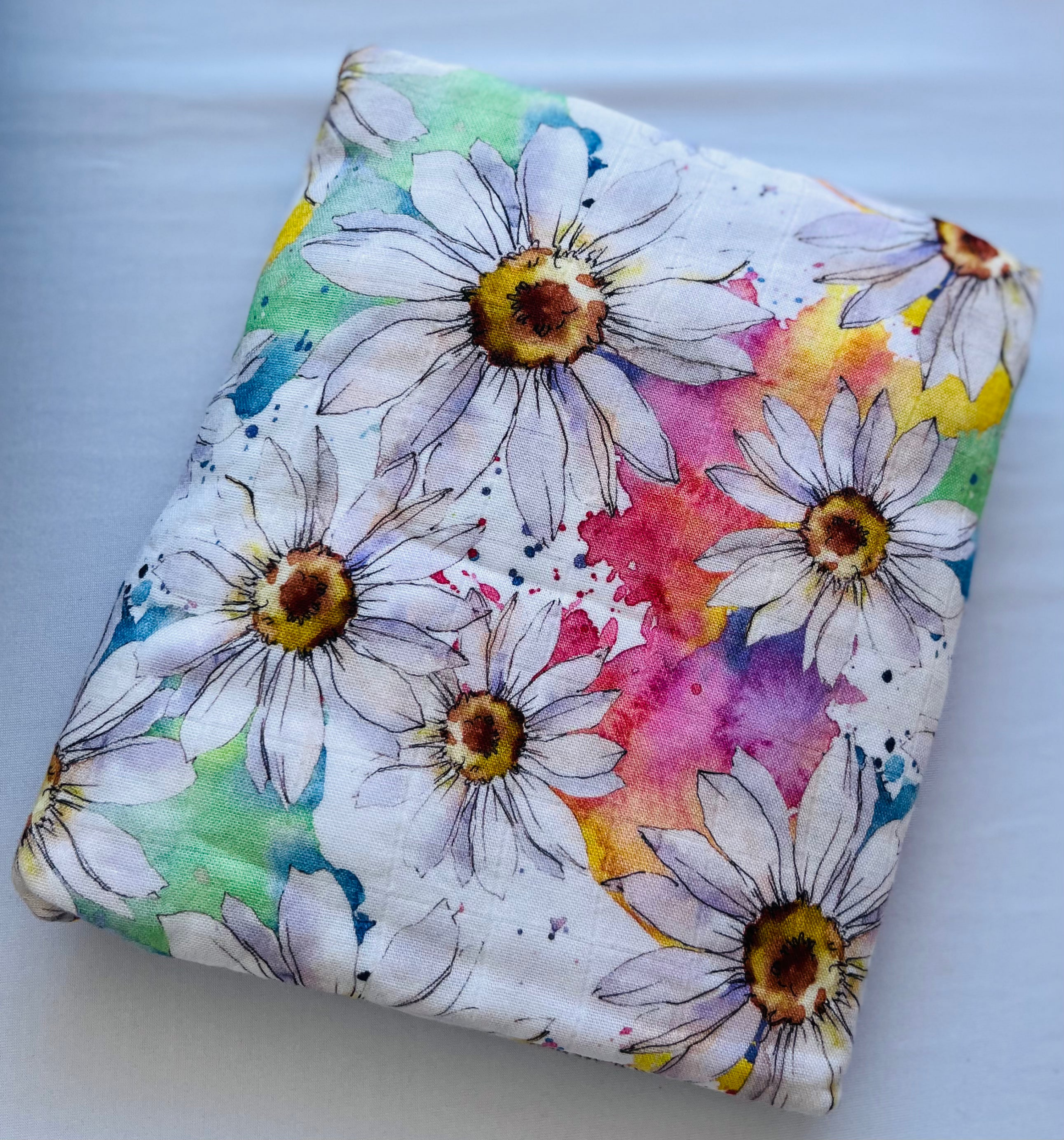 Watercolour Flowers Bamboo Cotton Swaddle - Image 4