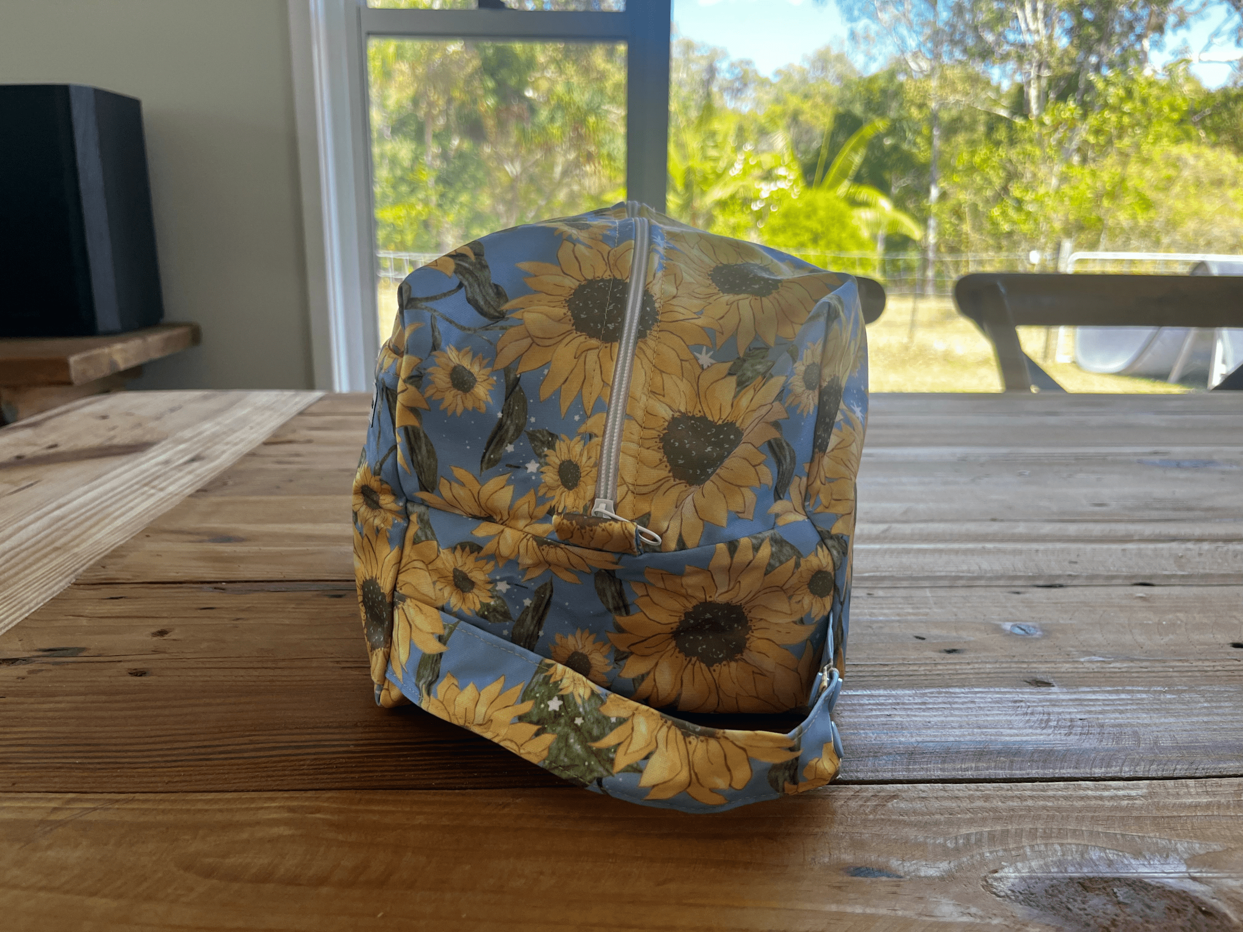 Blue Sunflowers Nappy Wet Bag POD with side zip - Image 4