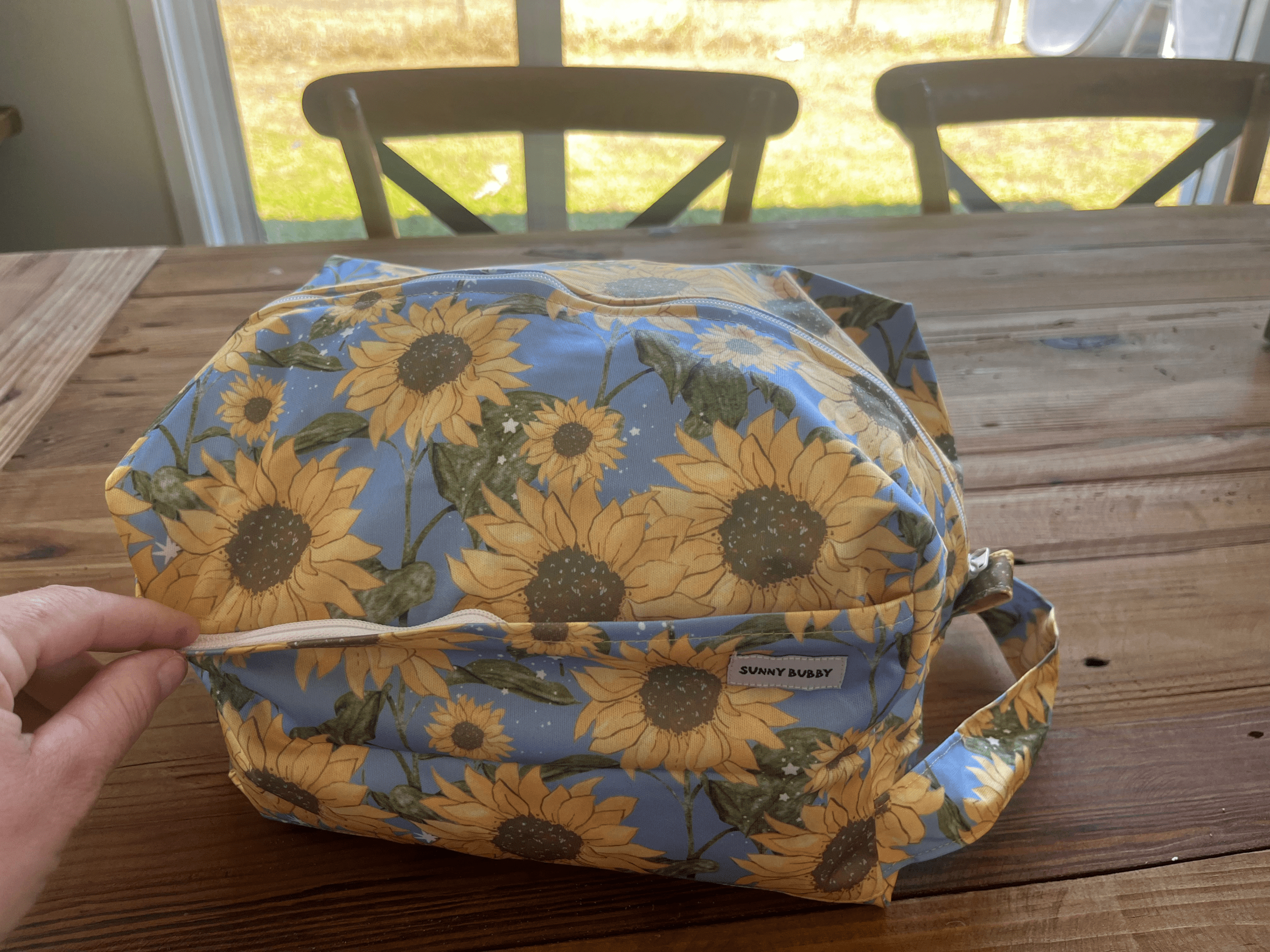 Blue Sunflowers Nappy Wet Bag POD with side zip