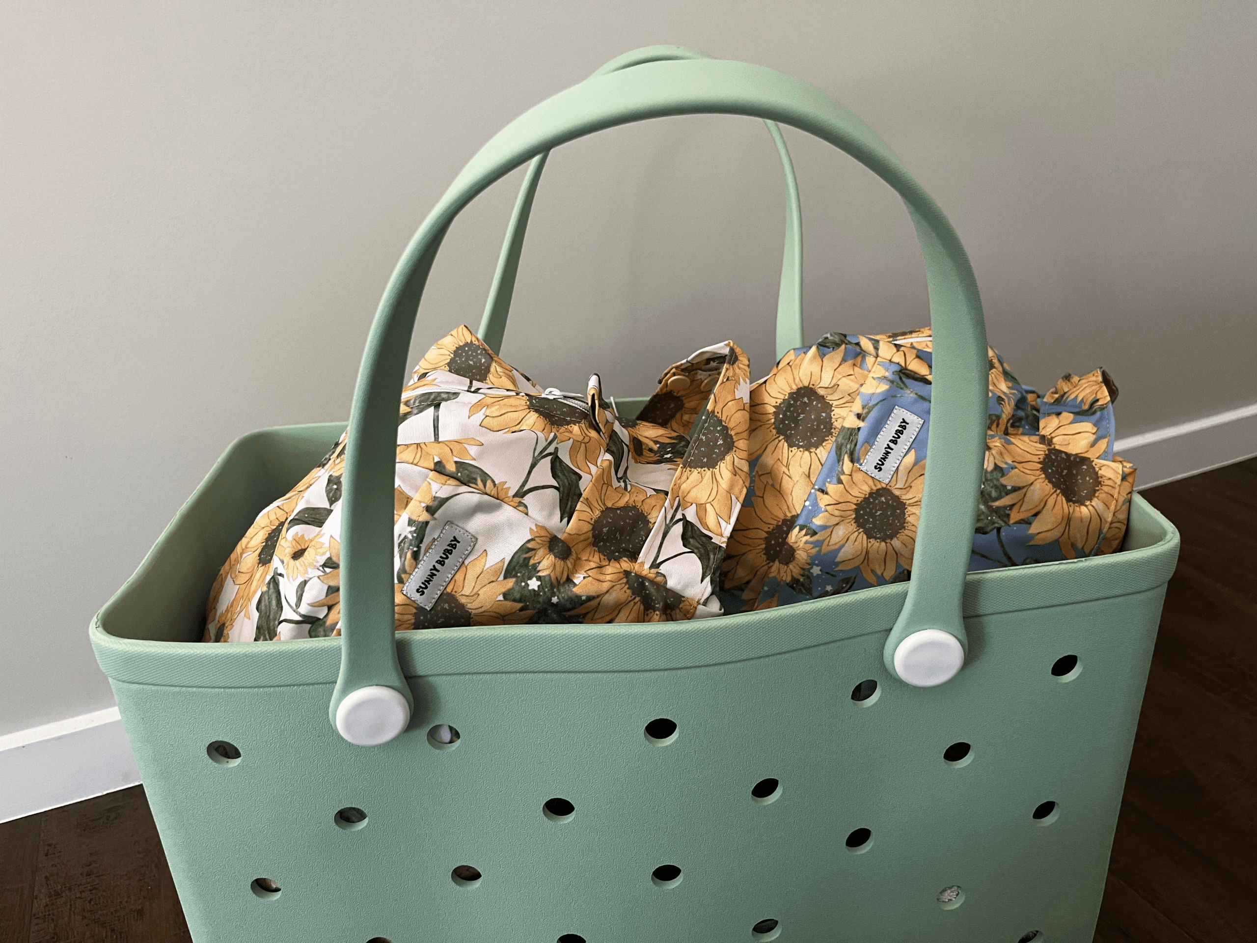 Blue Sunflowers Nappy Wet Bag POD with side zip - Image 7