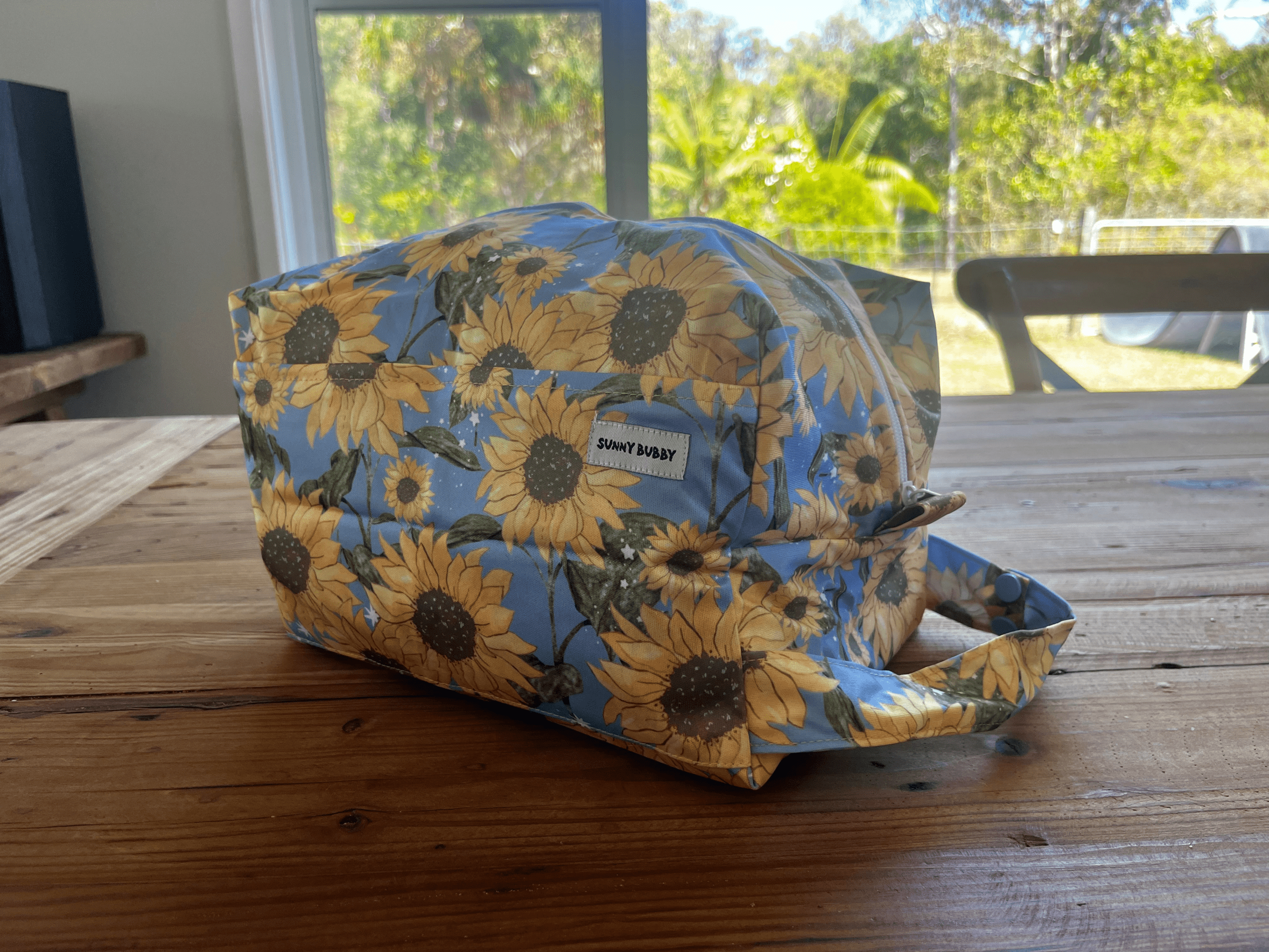 Blue Sunflowers Nappy Wet Bag POD with side zip - Image 8