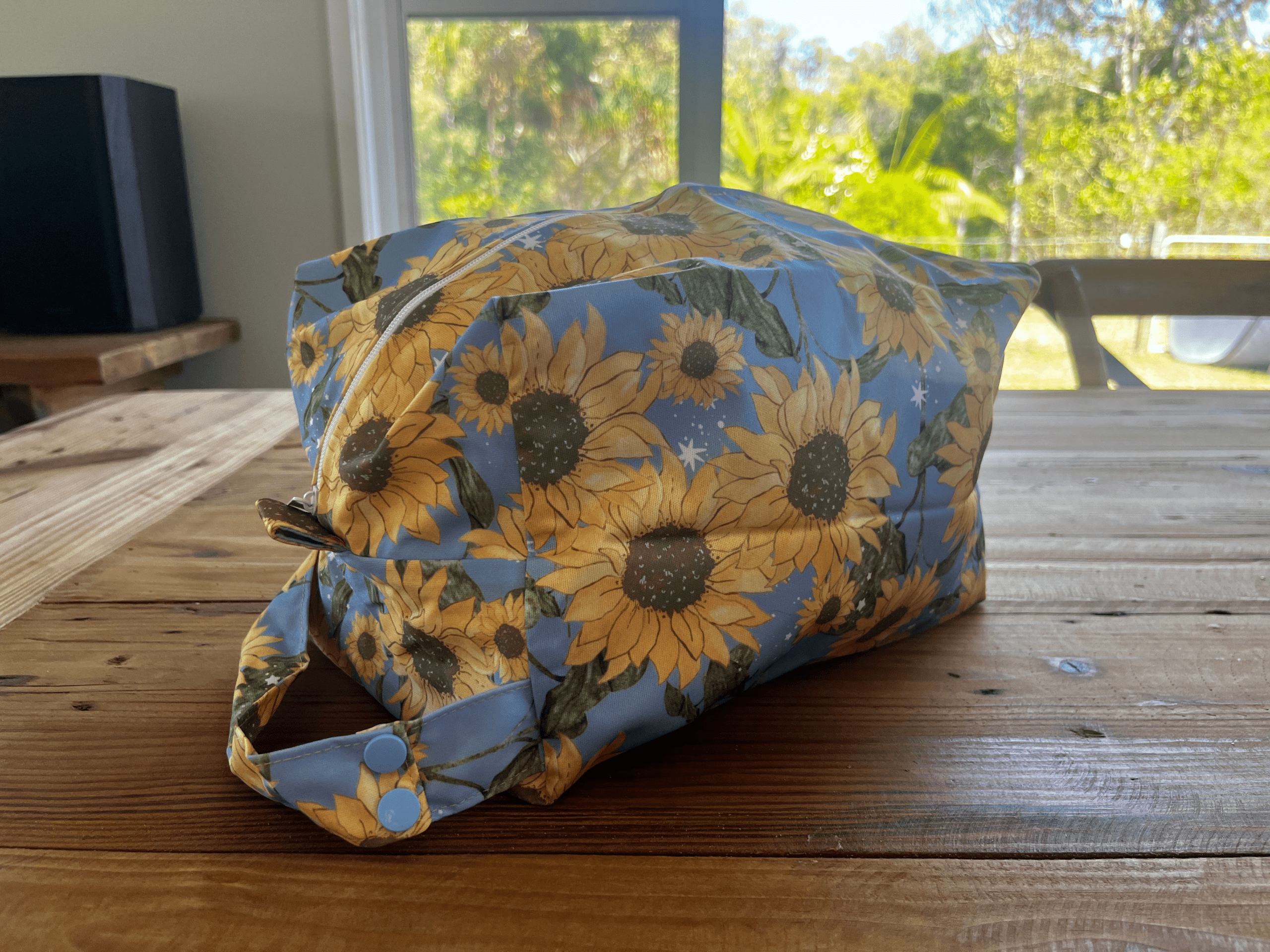 Blue Sunflowers Nappy Wet Bag POD with side zip - Image 3