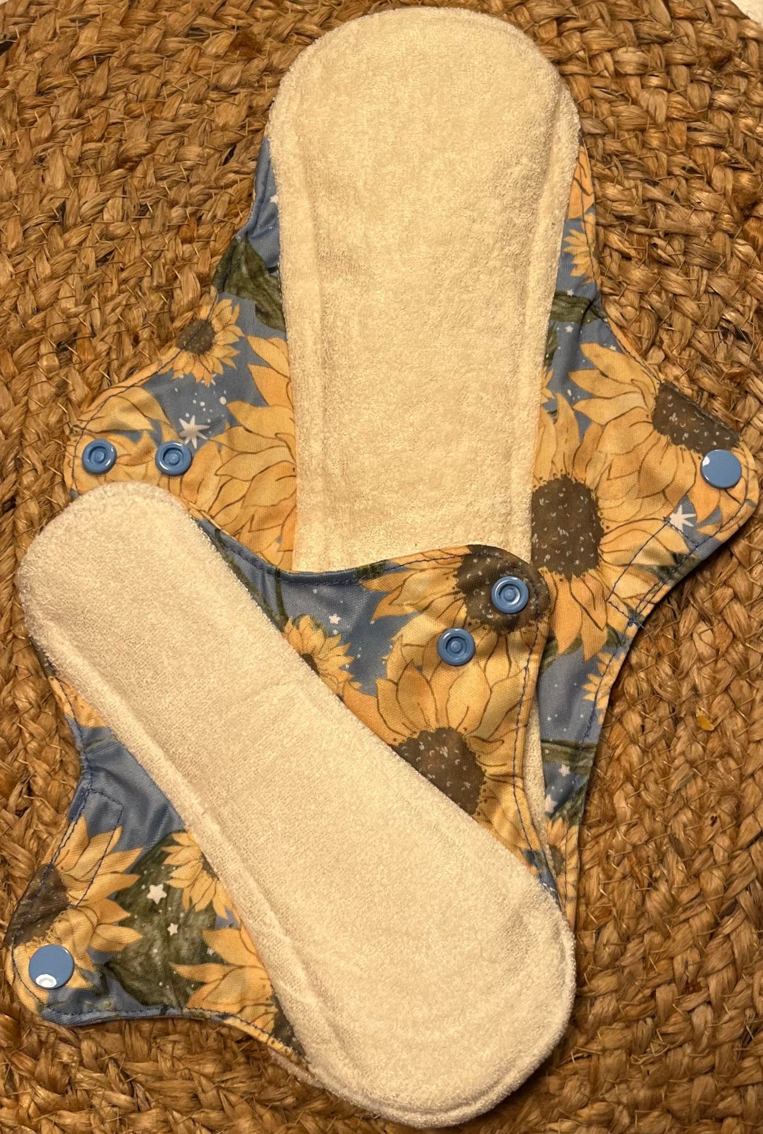 Blue Sunflowers Reusable Bamboo Cotton Cloth Pads - Image 3